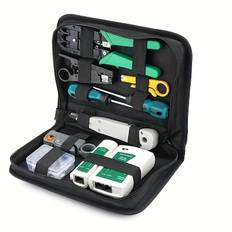 TEMU Service Tools Kit, Rj45 Tester, Crimp Pliers, Cable , Clip Kit, Plastic, Uncharged, For Cat5e Cat6, Portable With Carry Bag