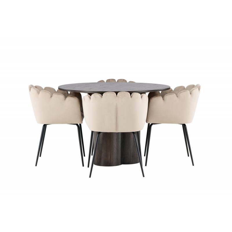 Olivia Rund Spisebordssæt - Beige og Mocca