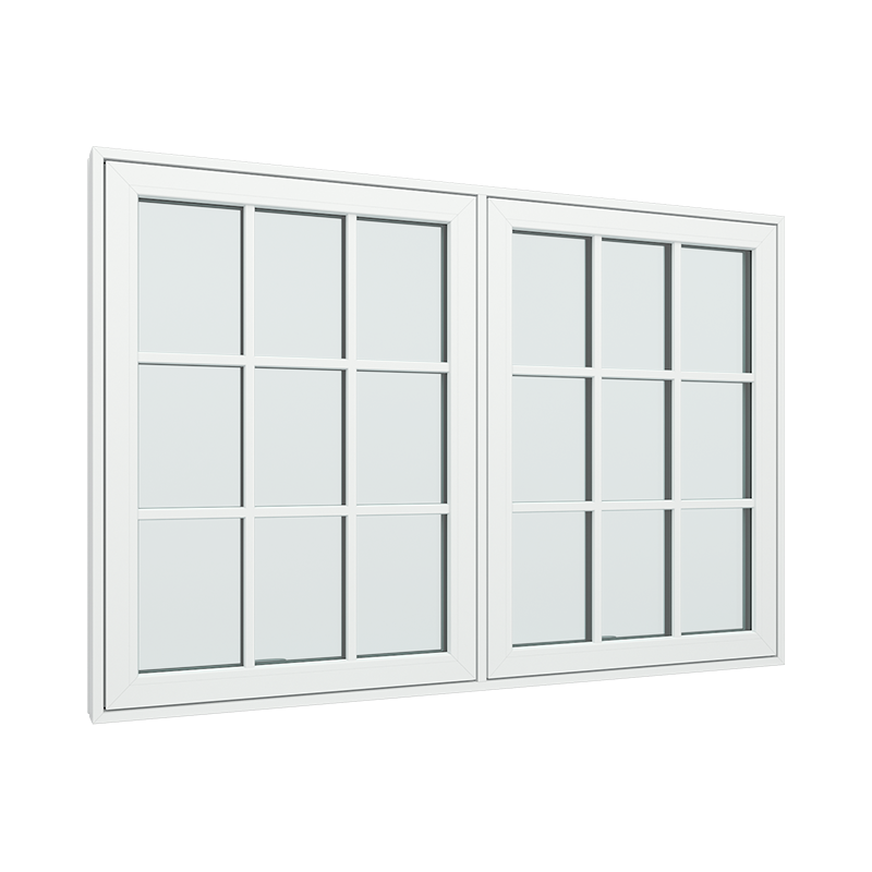 Topstyret vindue 2 fags med 3x3 glasfelter.