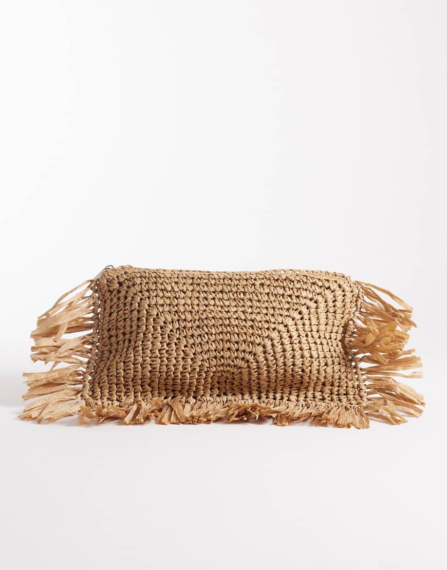 South Beach - Naturfarvet clutch-taske med stråfrynser-Neutral - No Size