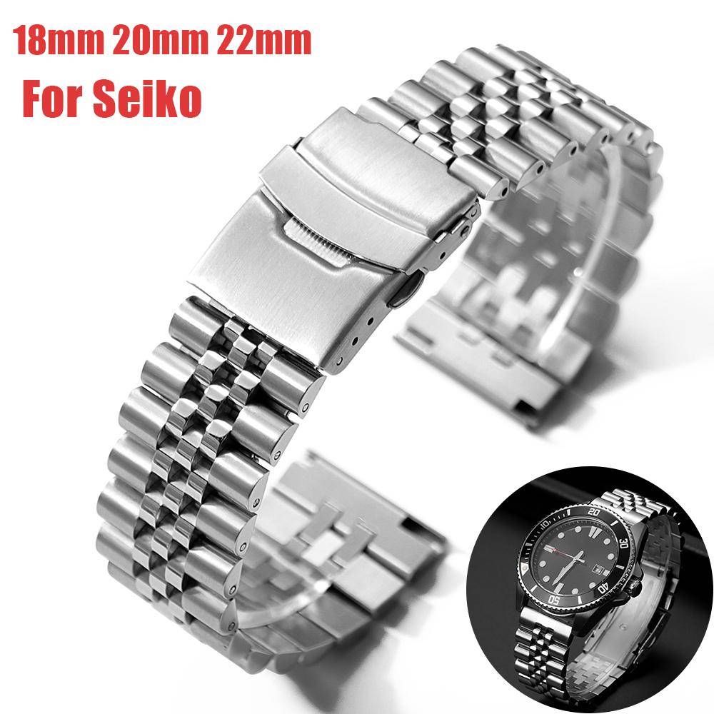 Massivt Rostfritt Stål Klockarmband Platt Böjd Ändremmar för Seiko SKX007/009 för Jubilee Vikbara Spännen Armband 18mm 20mm 22mm