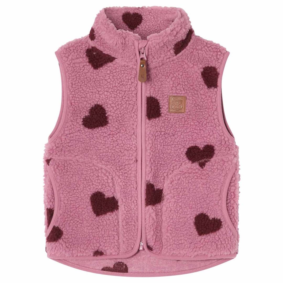 Kuling Austin Pile Fleece-vest Hearts 92 cm Lilla 92 cm Drenge, Piger