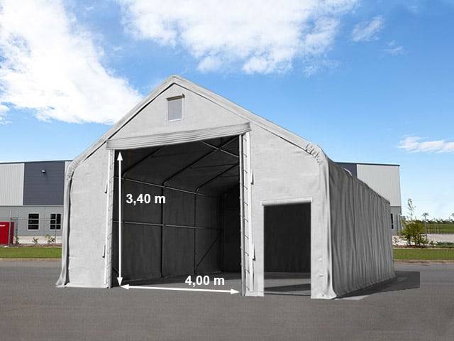 8 x 16 m tälthall - 3,0 m sidohöjd med 4,0x3,4 m port, PVC grå, inkl. hållfasthet (underlag: betong) - (48856)