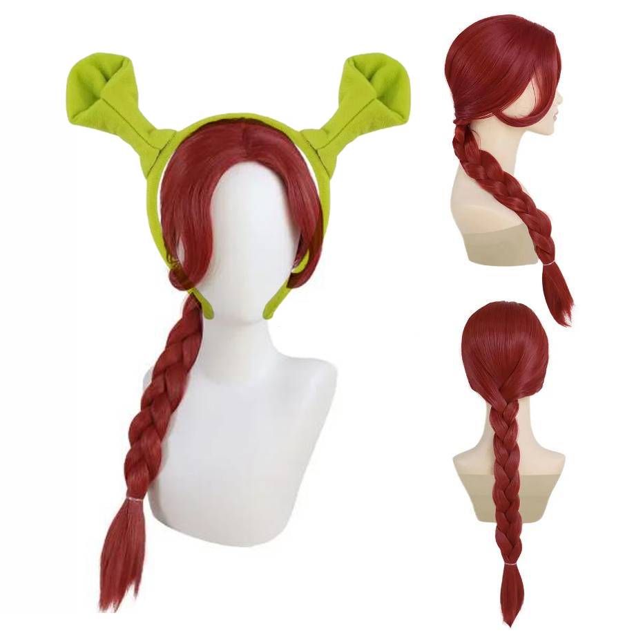 Fiona Cosplay Adult Fiona Costume Women Shrek Anime Synthetic Hair Long Braided Reddish Brown Heat Resistant Costume Wig