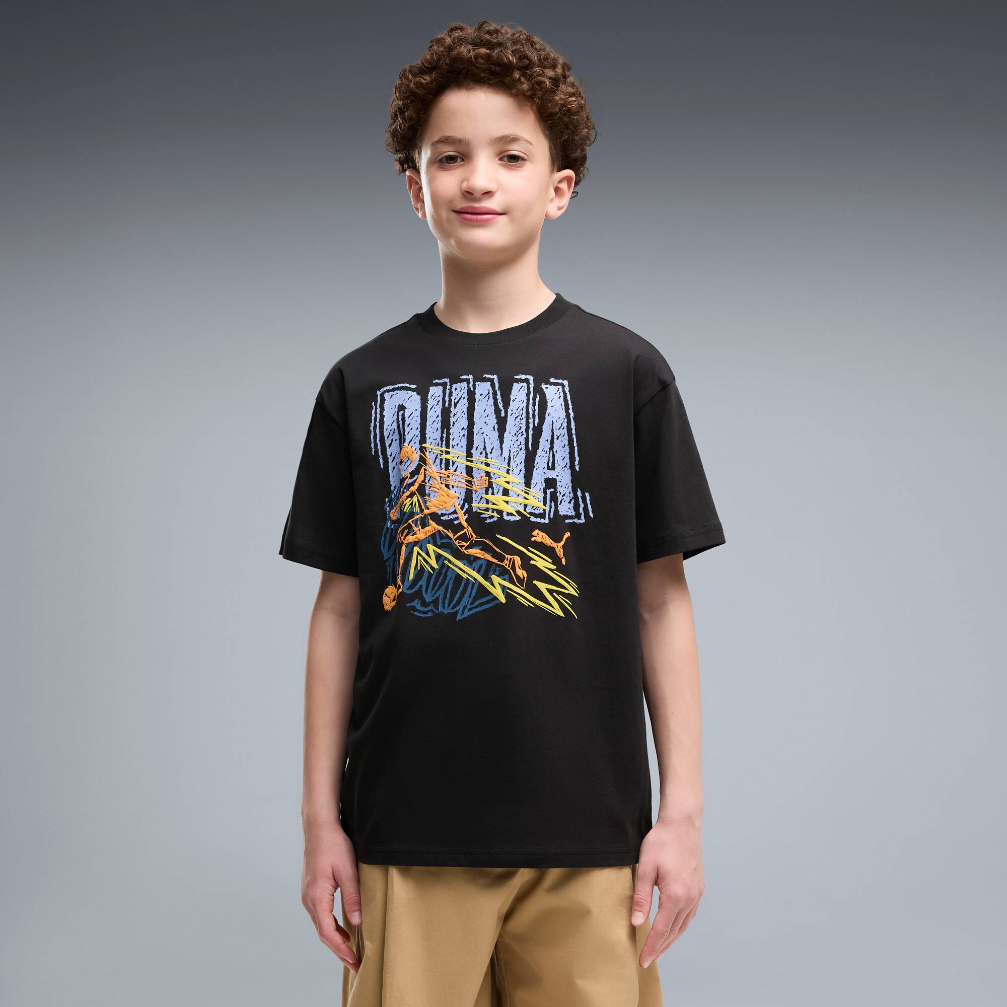 PUMA Graphics Relaxed Sports Tee Youth, Kids, Black, 7-8Y