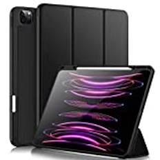 Vobafe Fodral för iPad Pro 12.9 fodral 6:e/5:e/4:e/3:e generationen, TPU flexibelt bakskydd med pennhållare för iPad 12.9 Pro 2022/2021/2020/2018, stöder penna 2-laddning, svart