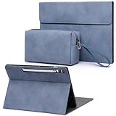 HYZUO Fodral för Samsung Galaxy Tab S9 FE+ Plus/Galaxy Tab S9 Plus 12,4 tum 2023, flervinkelvisning folio stativ med S Stylus-hållare, surfplatta skyddsfodral med tillbehörsväska, haze blå
