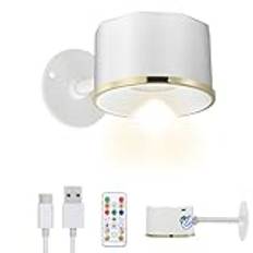 MIOBLUE LED-vägglampa för inomhusbruk, dimbar, med fjärrkontroll, batteridriven och trådlös, roterbar i 360°, magnetisk RGB-lampa med 3 ljusstyrkenivåer, för vardagsrum, sovrum och konstverk