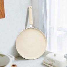 Beige stenkokkärl Non-stick pannkakspanna, aluminium dubbellagers botten tjock, med handtag, lämplig för crepes och omelett, kompatibel med induktions (10,24 tum/26 cm,8,66 tum/22 cm,7,09 tum/18 cm)