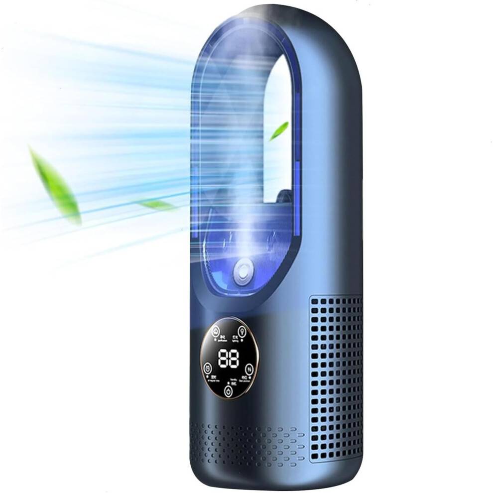 Stille mini-bordventilator uden blade, USB-drevet med luftfugterfunktion, 6 hastigheder, timer, ideel til kontoret.