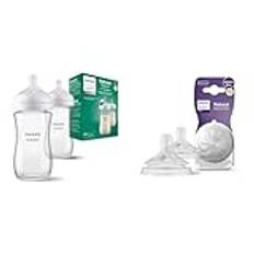 Philips Avent Babyflaschen Natural Response aus Glas & Avent Natural Response Sauger – 2x Sauger für Babyflaschen mit Durchflussstärke 5, für Babys ab 6 Monaten, BPA-frei (Modell SCY965/02)