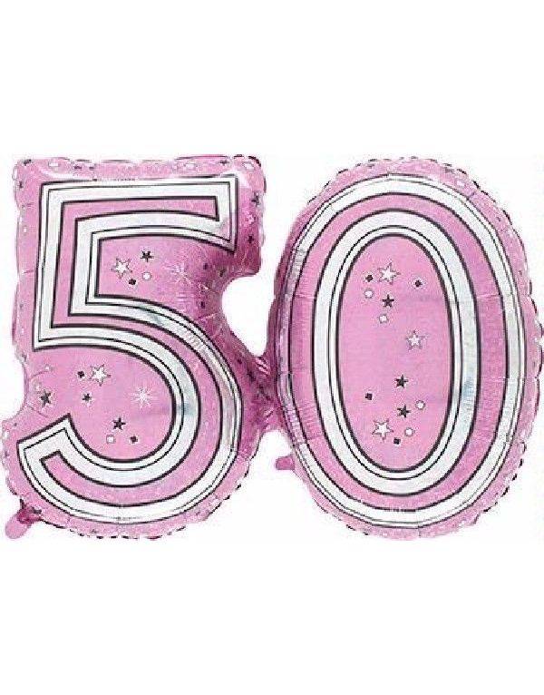 Tallet 50 - Rosa Holografisk Folieballon 81 cm.