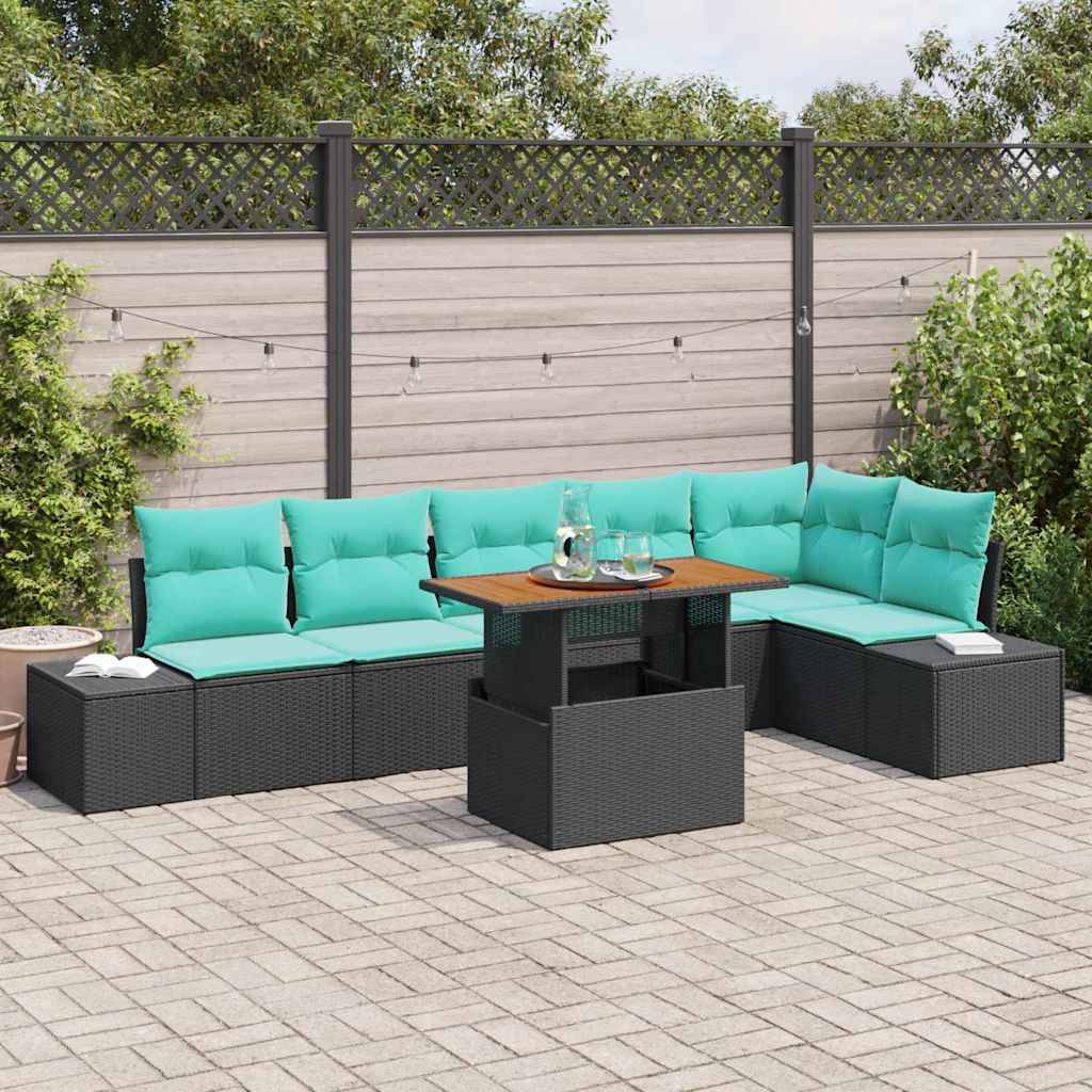 vidaXL Trädgårdsoffset 7 st Svart Poly rattan