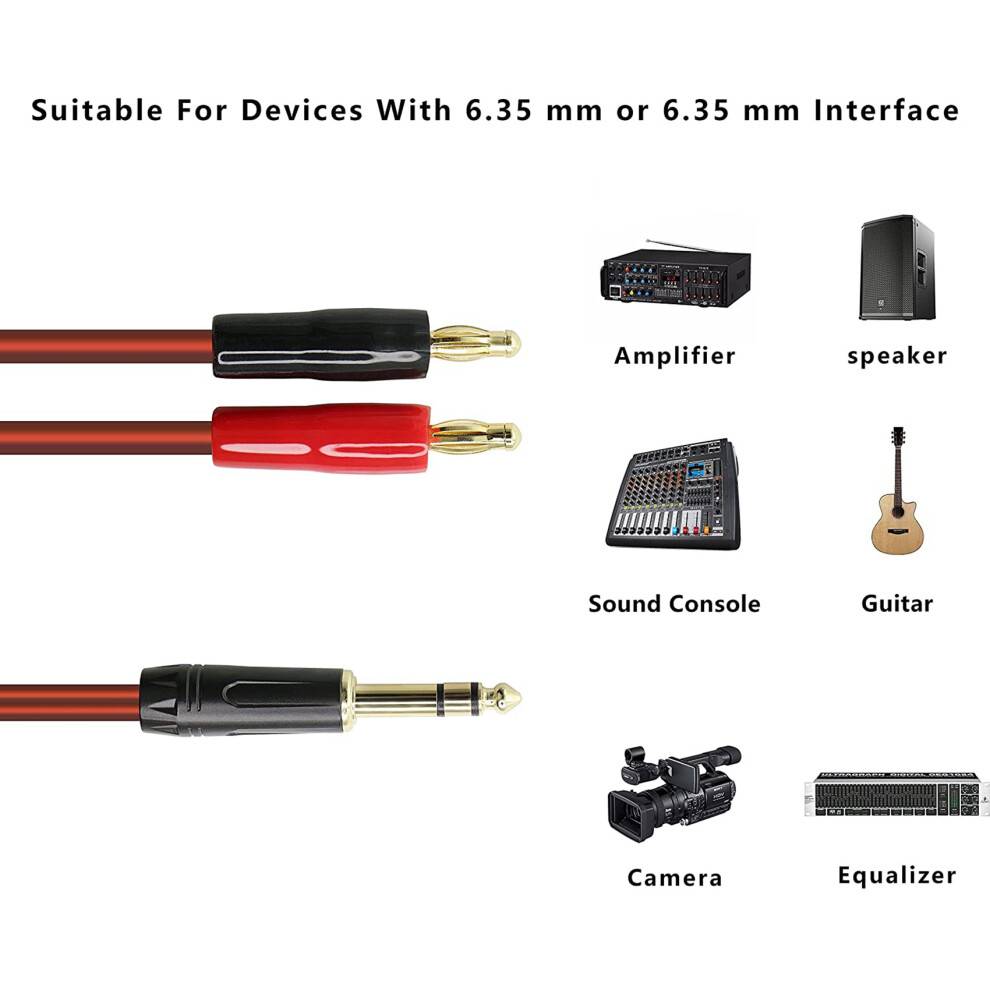 6.35mm 1/4 TRS to Banana Plug Speaker Cable, 6.35mm 3 Pole Speaker Cable with 4mm Banana Plug 2Pcs OFC HiFi Speaker Wire