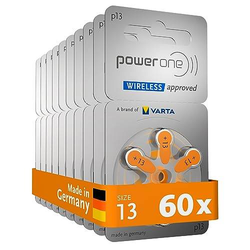 Power one Hörgerätebatterien Typ 13 orange, Batterien 60 Stück Vorratspack, wireless approved, Größe p13 für Hörgeräte und Hörhilfen, high hearing level, quecksilberfrei, Made in Germany