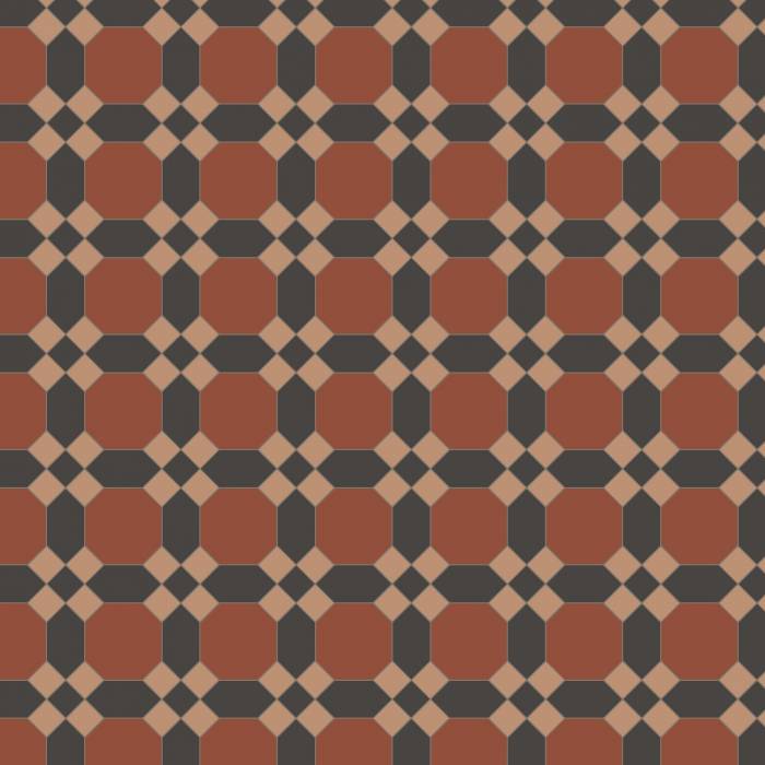 Klinker Victorian Floor Tiles mönster Warwick Red / Black / Buff