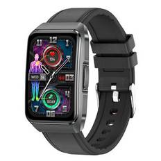 ET650 Smart Watch med kropstemperatur, sundhedsmåler og Bluetooth-opkald - læder- og silikonerem - sort