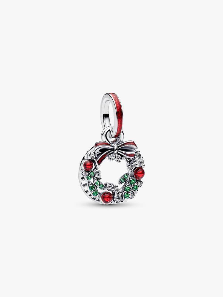 Pandora 794238C01 Sterling Silver Holiday Wreath Double Dangle Charm