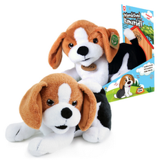 ECO Liggende Beagle bamse med lyd og bevægelser – 25 cm.