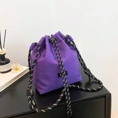 Fashion Bucket Bag Women's Nylon Cloth Bag Lightweight Casual Drawstring Bucket Bag Thick Rope Shoulder Crossbody Bag - Purple - one-size