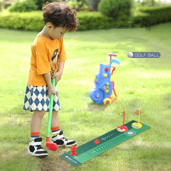 Golfset för barn med mattaInomhus Utomhus Golfleksaker för 3-8 år gamla pojkar och flickor Förbättra hand-öga-koordination självförtroende vagn klubbo