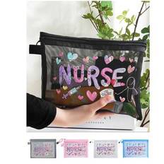Cute Colored Love Element Mesh Nylon Pill Themed Makeup Bag, Cute Love Pattern Design, &#34;Medicine Bag&#34;, Cute Pill Bag, The Best Gift For Medical Staff, - Multicolor