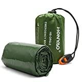 HONYAO® Nödfilt Sovsäck med Visselpipa, Survival Sleeping Bag, Nödsovsäck - Ultra Lätt, Hålla Varm, Vattentät, för Utomhus Camping Vandring - Grön 1 Stycke