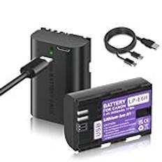 Mspalocell 2 LP-E6-ersättningsbatterier 2400 mAh med USB Type-C-laddning, kompatibla med Canon EOS 5D Mark II, EOS 5D Mark III, EOS 6D, EOS 5DS, 7D, 60D, 60Da, 70D, LP-E6N-kameror
