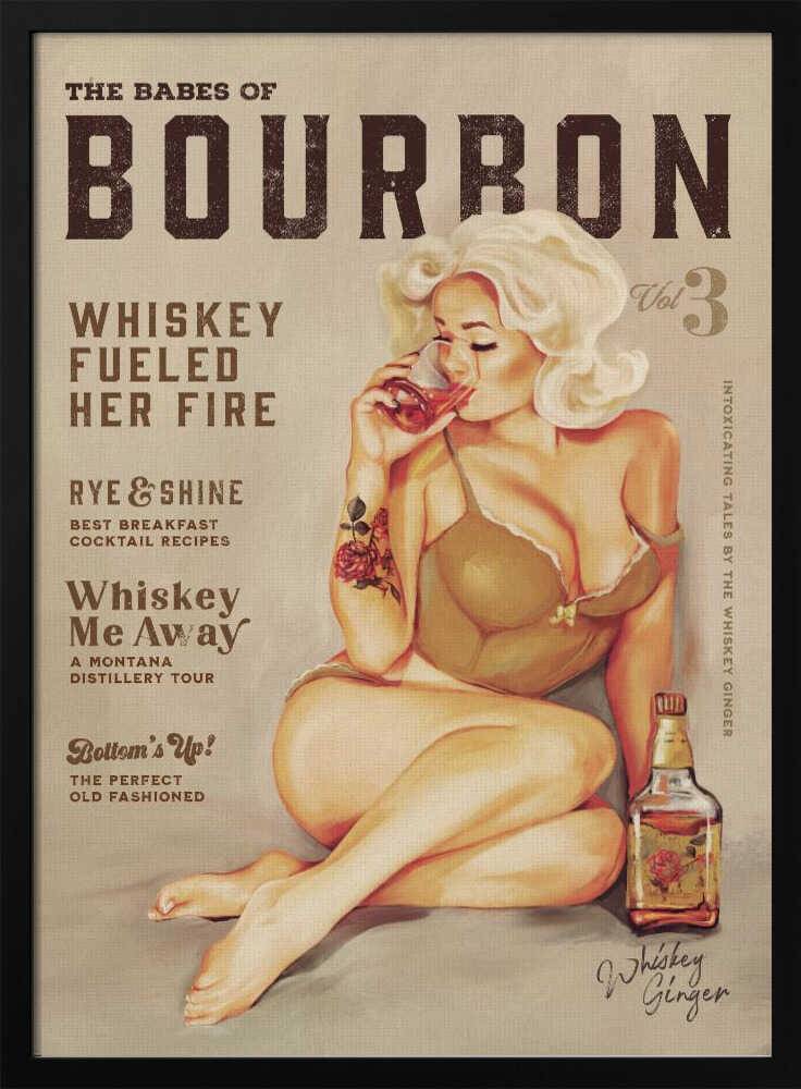 Bourbon Wall Art. Sexy Vintage Pin Up Girl Drinking Whiskey Poster - 30x40 cm / 12x16″