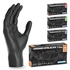 ARNOMED engångshandskar svart extra starka, engångshandskar i L, 50% tjockare nitrilhandskar, 100 st, puderfria engångshandskar, latexfria gummihandskar, engångshandskar i S, M, L & XL