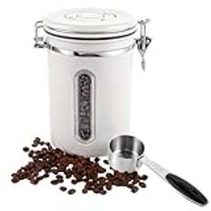 MUXHEL 1 800 ml kaffeburk lufttät med genomskinligt fönster, kaffebönor behållare i rostfritt stål med spade, 623 g kaffebönor förvaringsburk vit för te nötter kakao kaffe