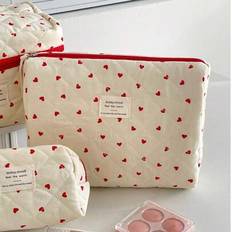 Red Heart Shape Soft Fabric Cosmetic Bag, Large Capacity Zippered Makeup Organizer Pouch For Daily Use, Home & Travel Graduation - Multicolor - L,M,S,3 Piece Set