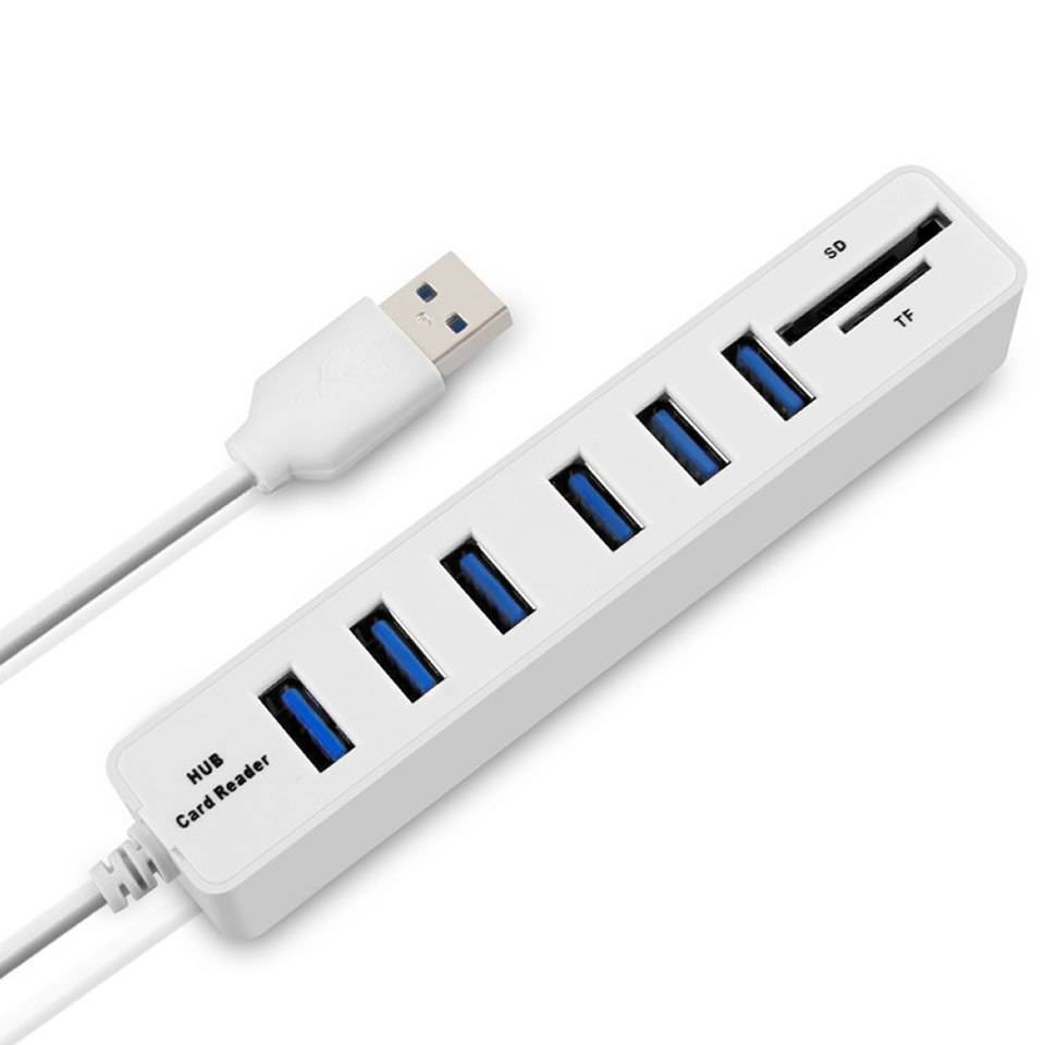 Usb hub 6 portar expanderadapter usb 2.0 hub multi usb splitter 2.0 hab 2 hub 2.0 flera usb 2.0 usb-hub kortläsare för pc - Vit