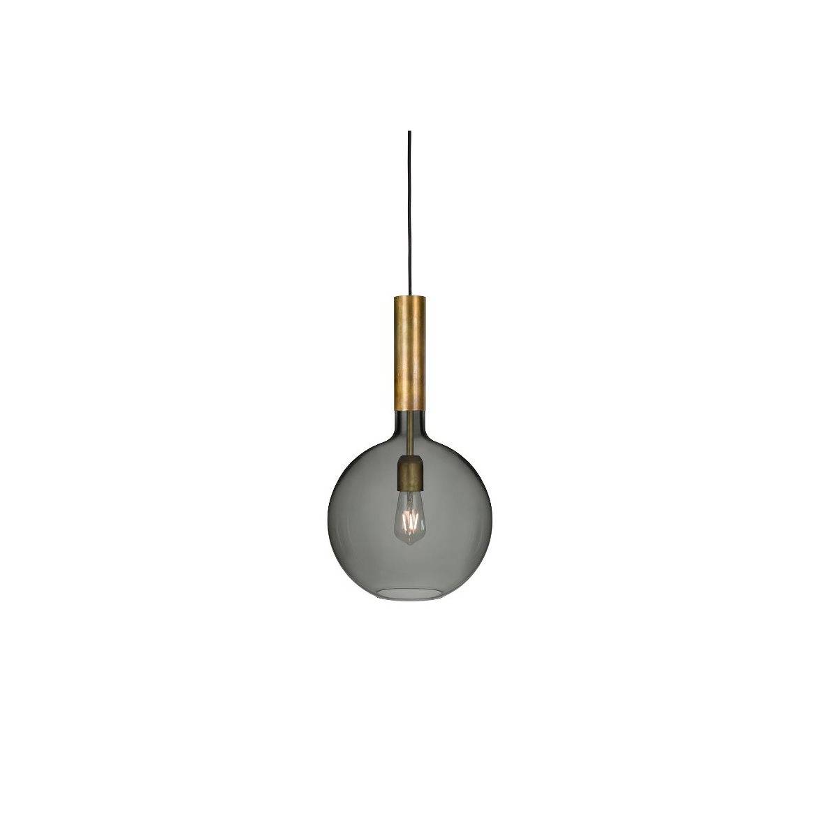 Konsthantverk Rosdala taklampa, råmässing/rökfärgat glas 30cm