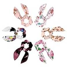 6 st hårscarf scruncheis för kvinnor flickor, band rosett elastiska hårband band satin hårband scrunchy hästsvanshållare tillbehör, rosa jul enhörning flamingo dinosaurie gris alpacka