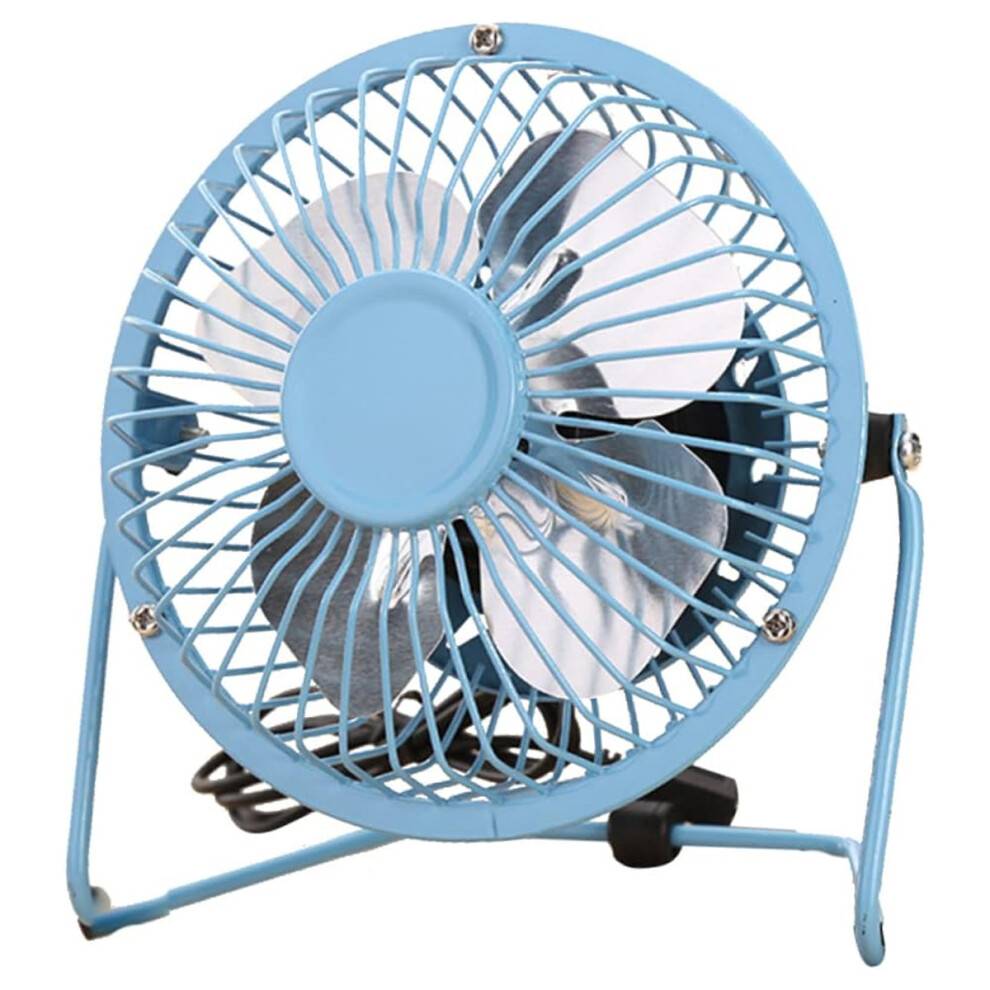Mini ultra-stille design bordventilator, blå aluminium og metal, 4 tommer ventilator med justerbar stativ til bord-/vægplacering, stille drift,
