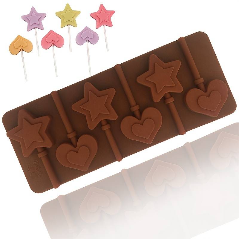 6-cavity Double Layer Heart & Star Silicone Mold For, Chocolate, Soap, Wax - Food-grade Suitable For Diy Baking, Soap Making, Wax Molds - 6-cavity Mold (cavity For Rod Not Included)