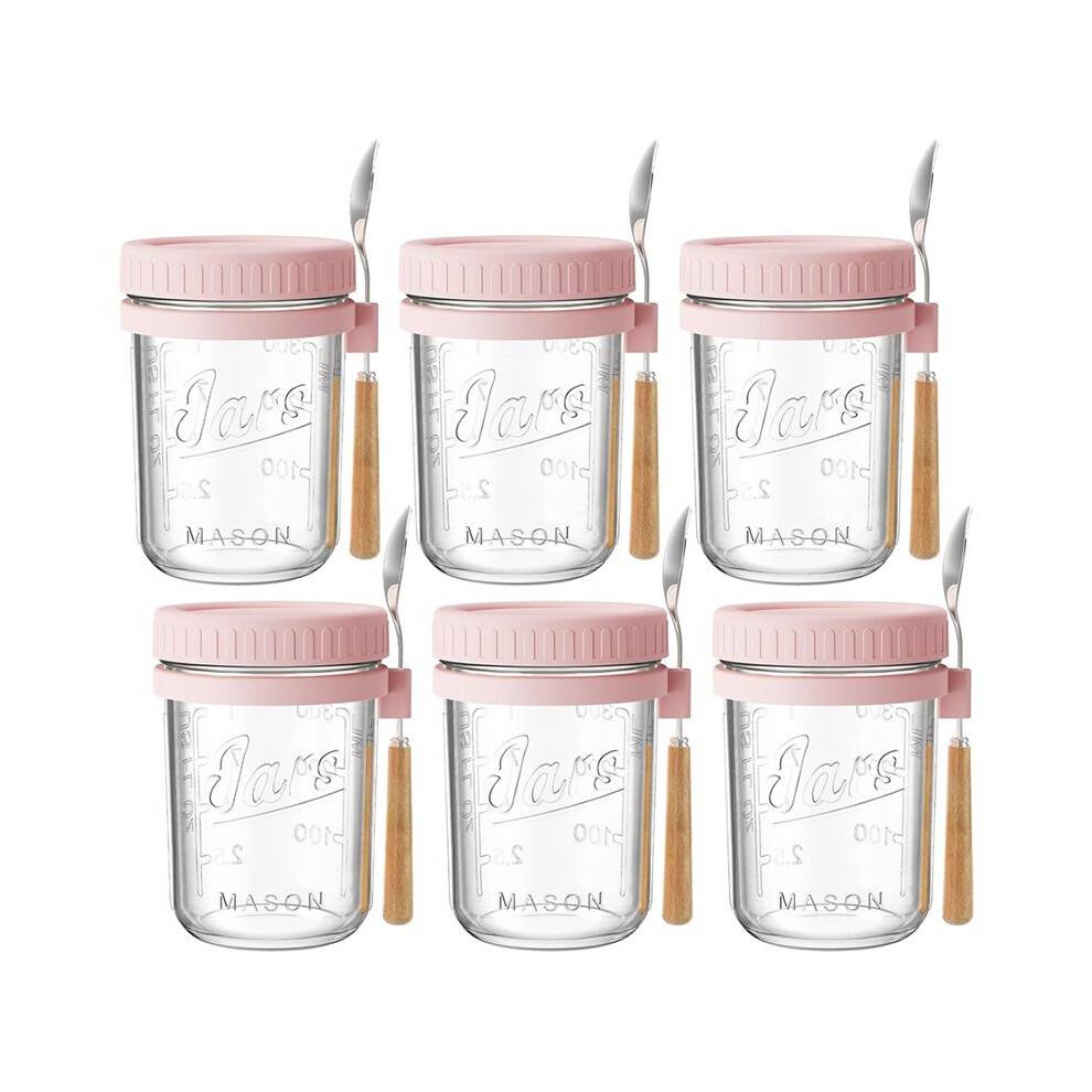 6 Pack 16oz Glass Overnight Oats Jars with Lids & Spoons, Airtight Meal Prep Containers