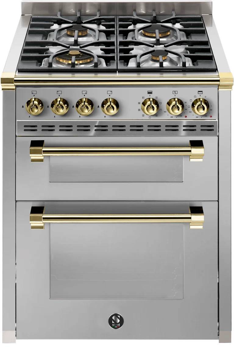 Ascot - Combi-Steam - Gaskomfur 70 cm (2 ovne) - Rustfrit/Messing - Steel.