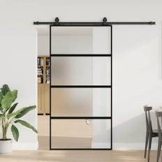 Skjutdörr med beslag svart 102,5x205 cm härdat glas