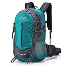 G4Free 35L vattentät vandringsryggsäck utomhus ryggsäck vandring dagväska för camping vandring backpacking klättring med regnskydd, grön (Peacock green), en storlek