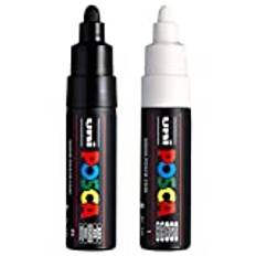 Posca Uni PC-7M markörkonstpenna – stor kulspets – 4,5–5,5 mm spets – [2-pack] – svart och vit