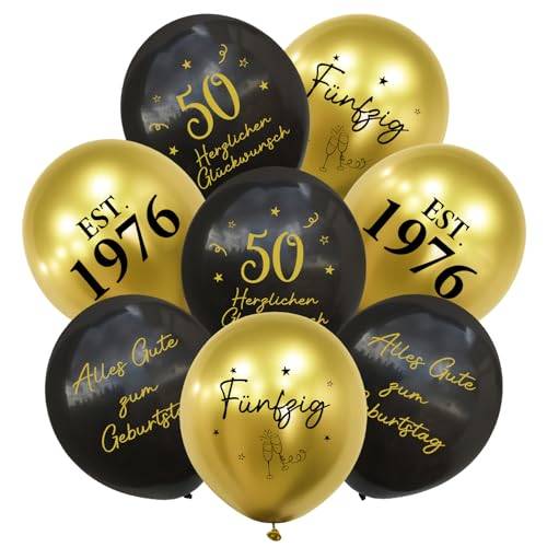 24 Stück Deko 50. Geburtstag Luftballons Schwarz Gold, 1976 Ballons 50 Alles Gute zum Geburtstag, Happy Birthday Luftballon 50 Jahre für Mann Frauen 50 Geburtstagsdeko, Geburtstagsfeiern Deko