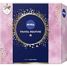 NIVEA Travel rutin presentset, bortskämd vårdset med NIVEA vårdande favoriter, presentförpackning med vårdande dusch, bodylotion, ansiktskräm och necessär