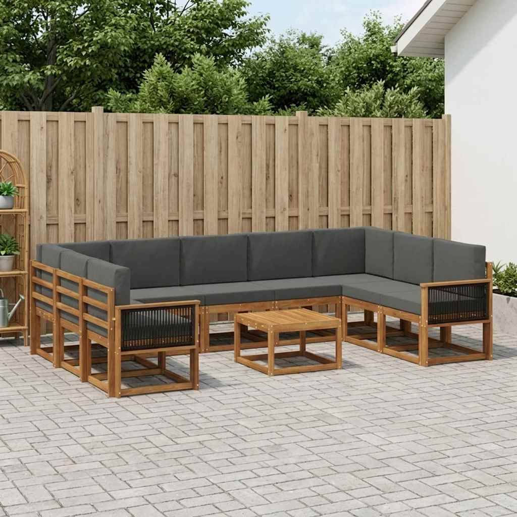 vidaXL Udendørs sofagruppe med pude 10 pcs Naturlig og Antracit
