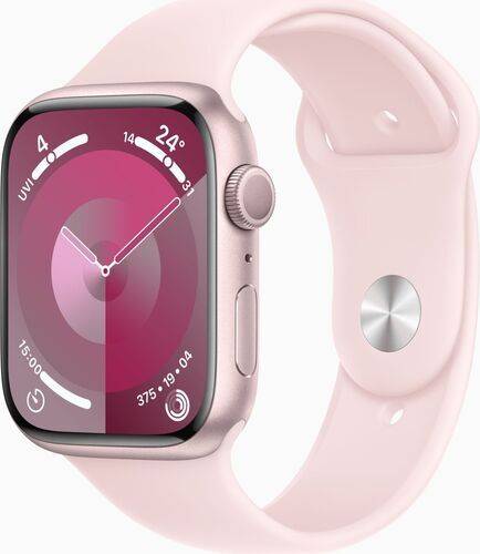 Apple Watch Series 9 Aluminium 45 mm (2023) | GPS | rosa | Sportband ljusrosa M/L