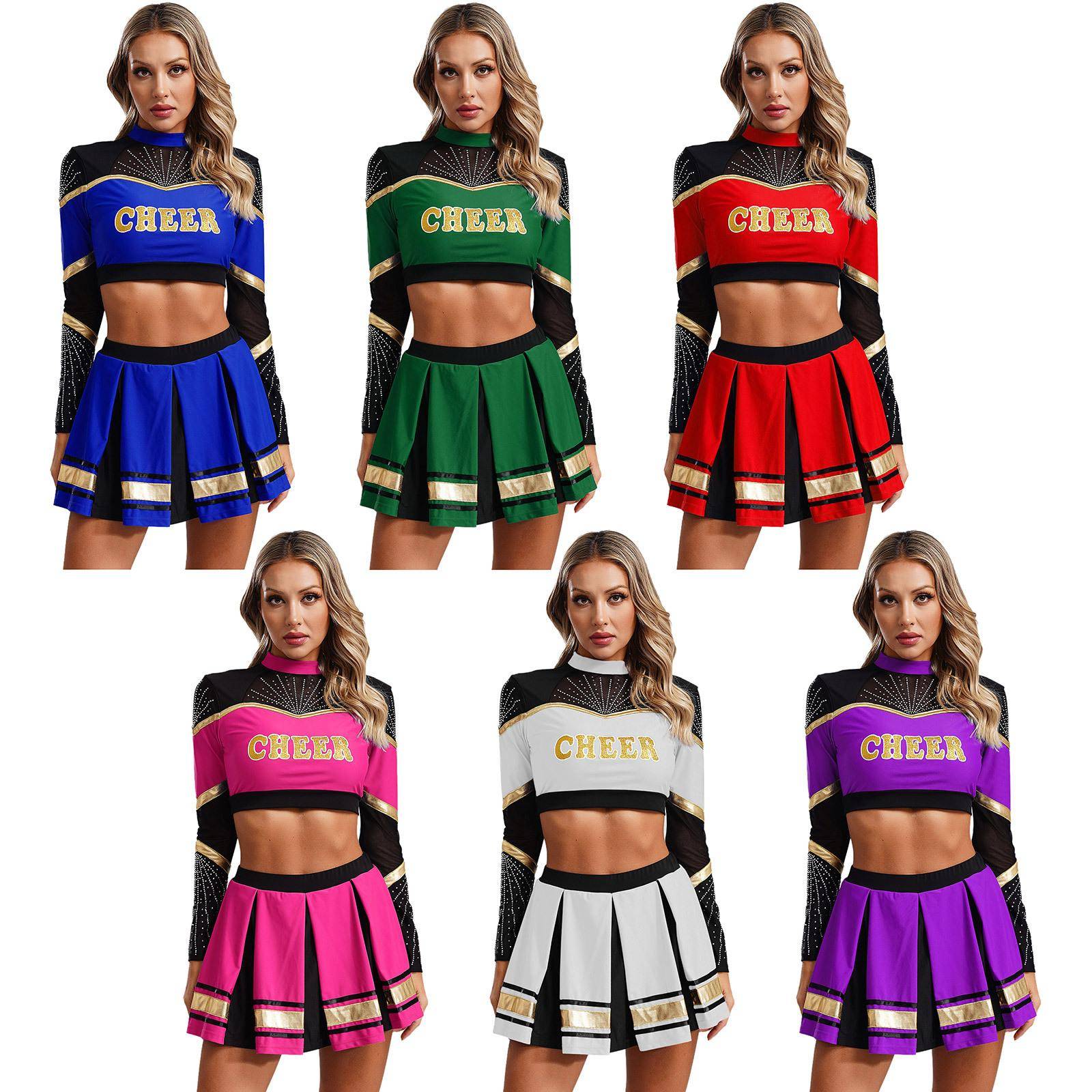 Cheerleading Uniform Kostym Skolflicka Fest Sportmöte Rave Dräkt Kvinnor Jazz Street Dance Set 2 Delar Scenföreställning grön