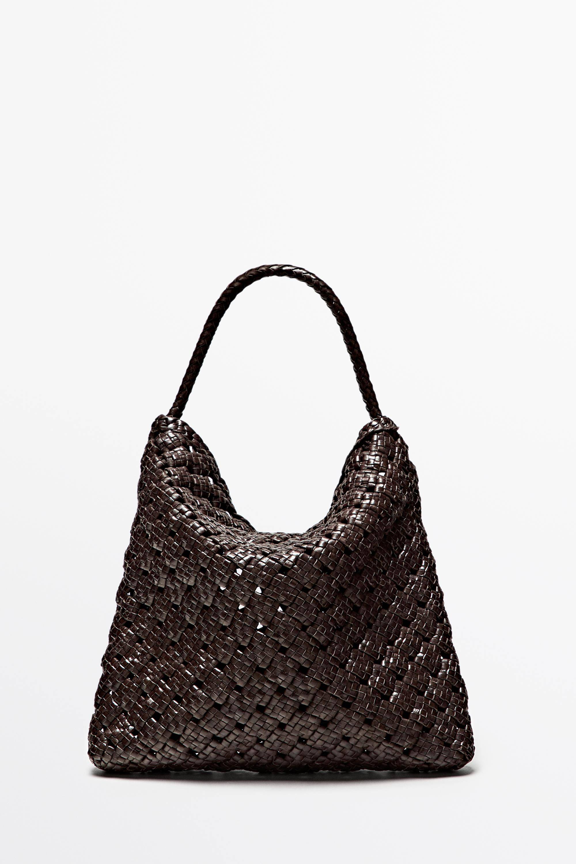 Massimo Dutti - Female - Mellemstor Flettet Taske I Nappalæder - Brun - 01