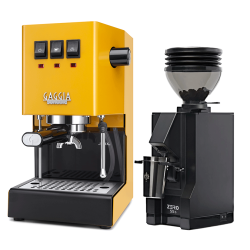 Gaggia Classic E24 Sunshine Yellow Espressomaskin inkl. Eureka Mignon Zero 55s Matt Svart Espressokvarn