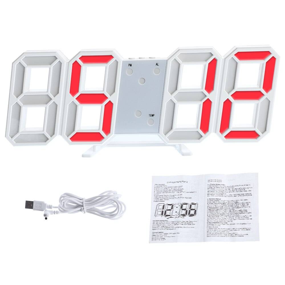 8 formad 3d digital bordsklocka väggklocka ledde nattlampa datum tid celsius display larm usb snooze heminredning vardagsrum - B4